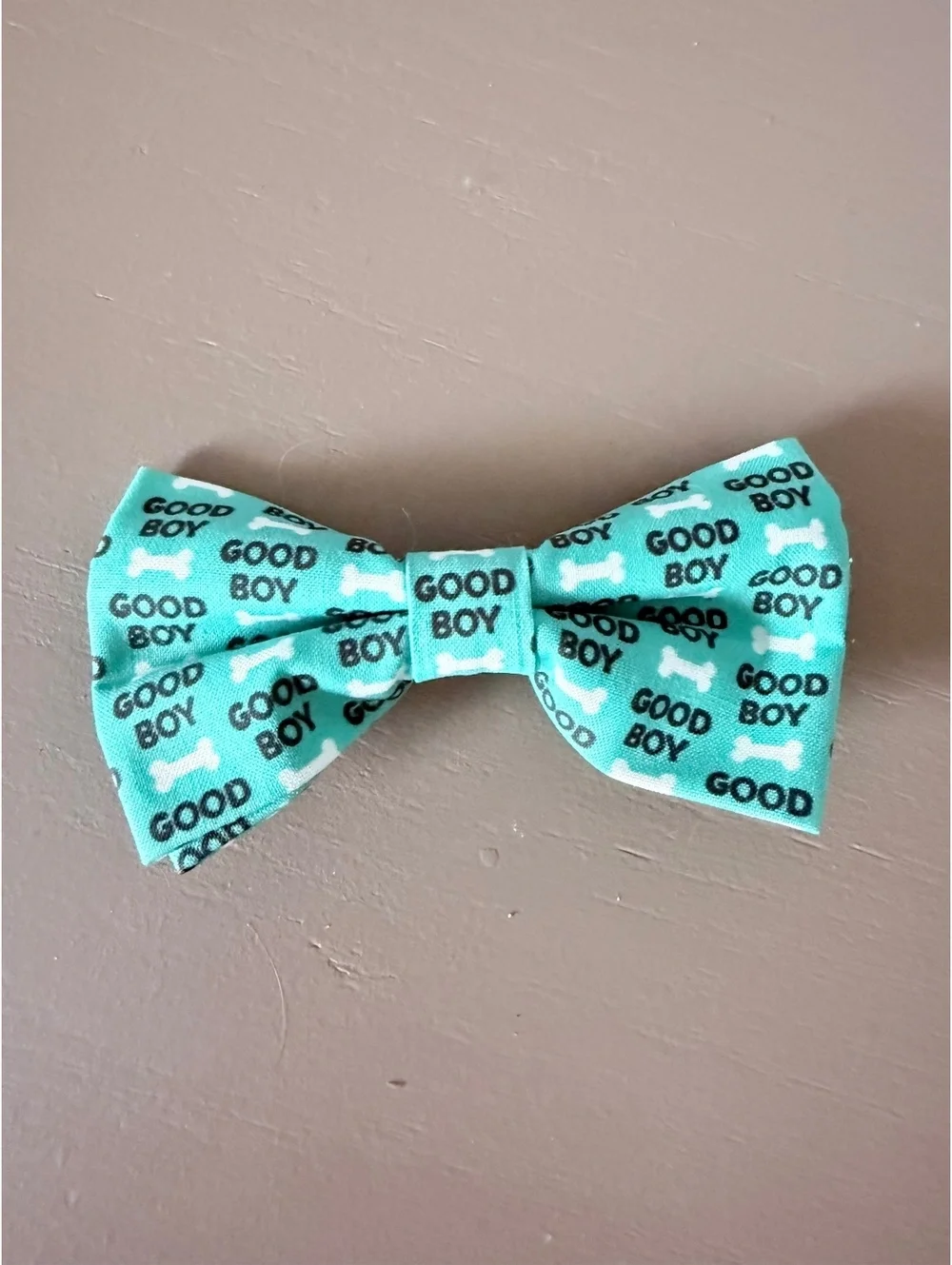 Teal “Good Boy” Dog Bow Tie with Bone Print